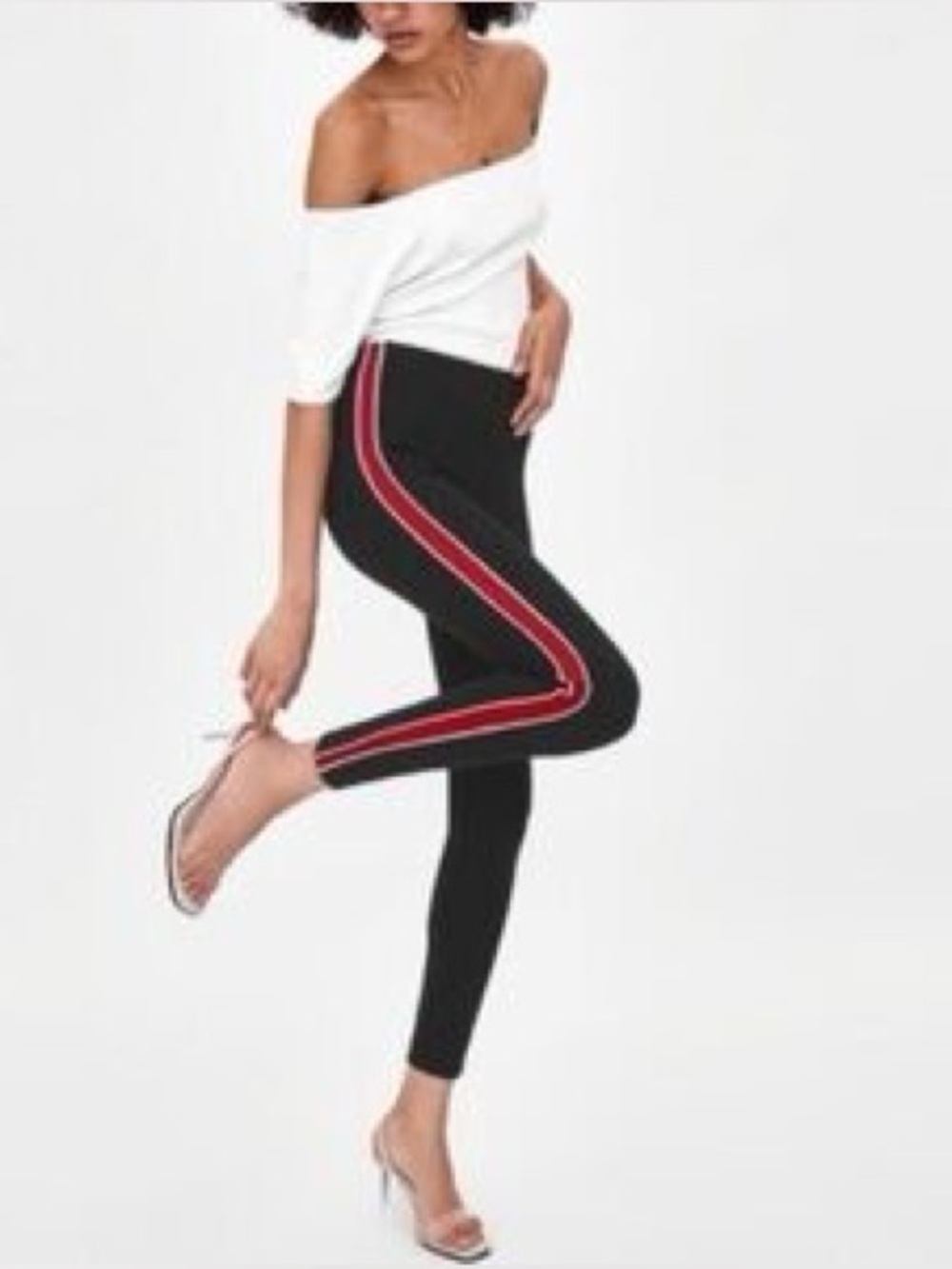Zara Tuxedo Stripe Skinny Leggings Trousers in White Black & Red Women’s Small